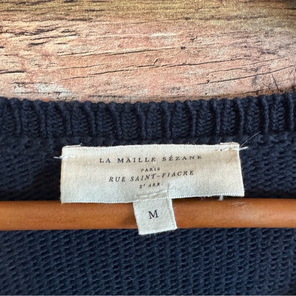 Sezane Navy Stripe Leontine Jumper Cotton Blend Pullover Henley Sweater Size M - Picture 5 of 10